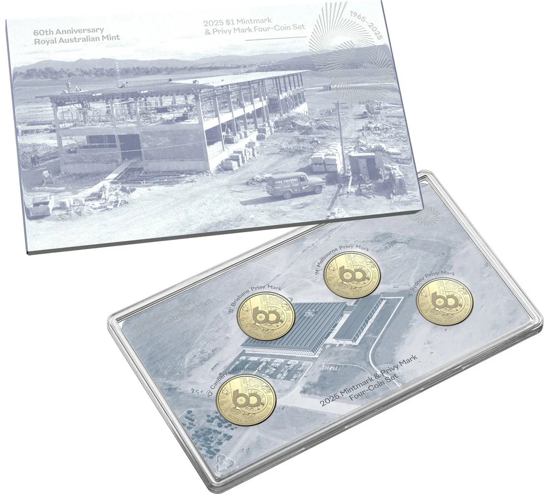 Celebrating Six Decades of Minting Excellence: The Royal Australian Mint 60th Anniversary 2025 $1 Mintmark and Privy Mark Four Coin Set