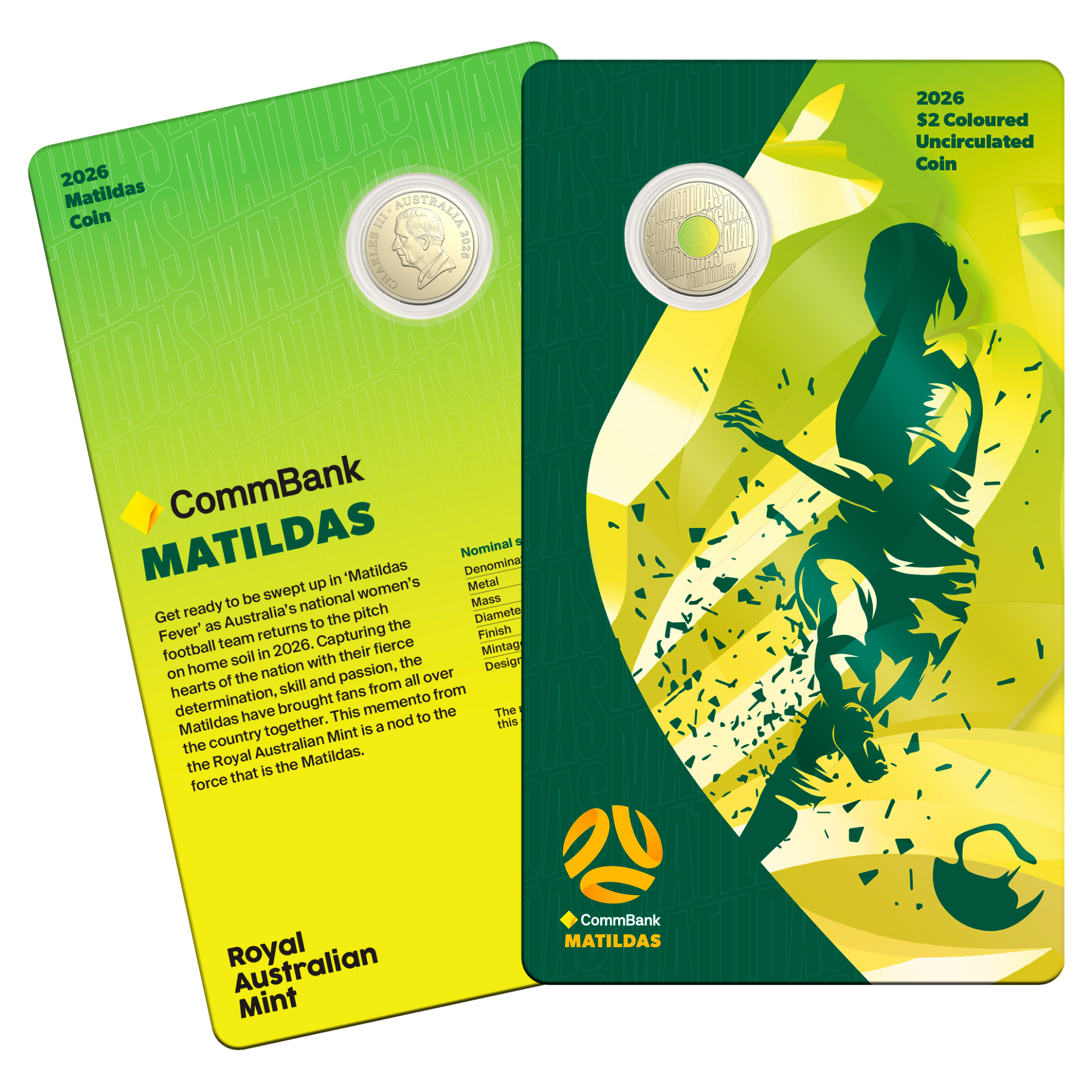 Matildas 2026 $2 Coloured Uncirculated Coin in Card