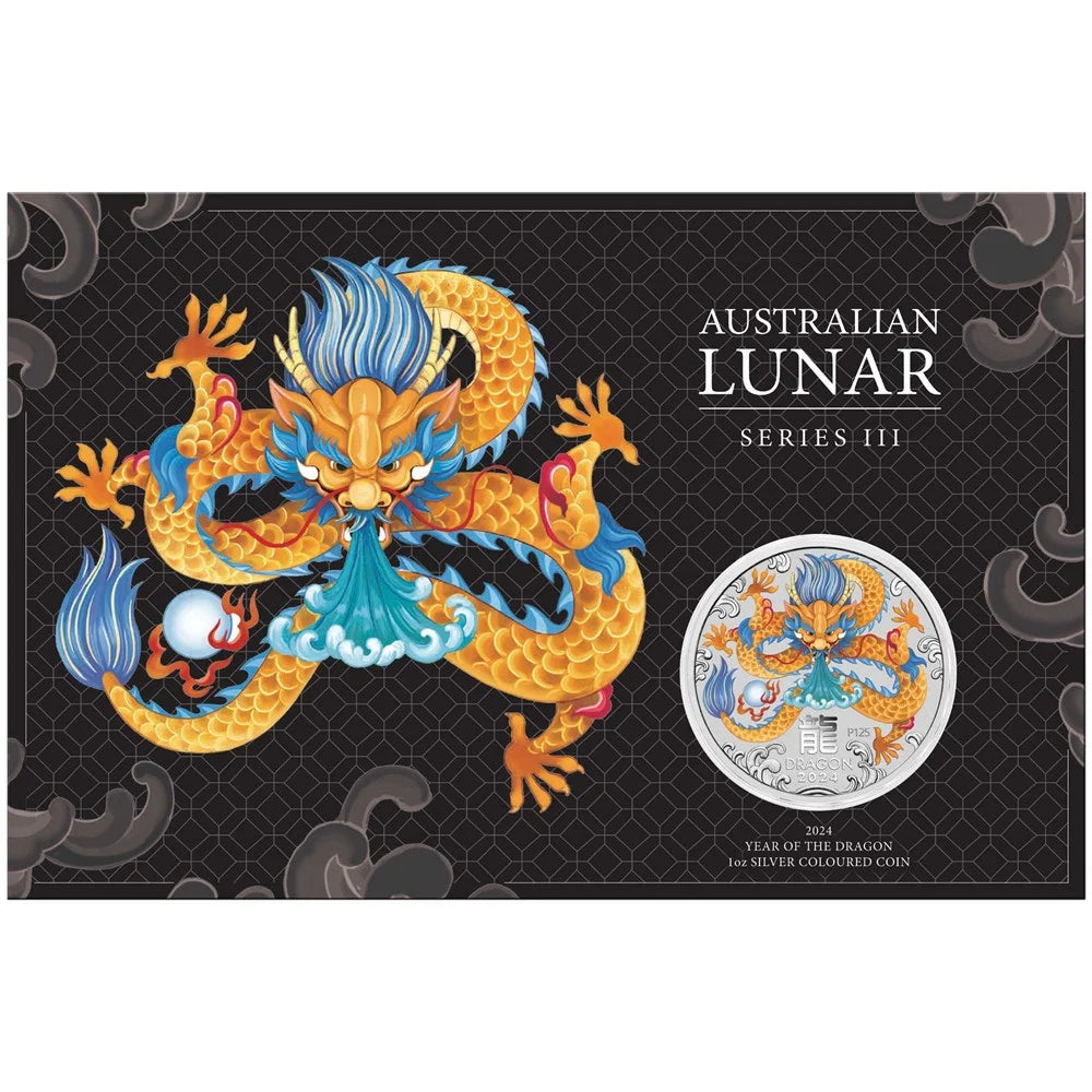 Australian Lunar Series III 2024 Year of the Dragon 1oz Silver Coloured Coin in Card