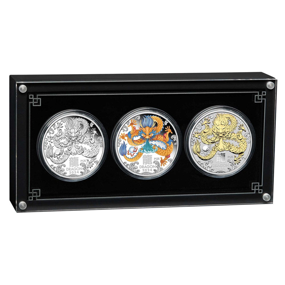 Australian Lunar Series III 2024 Year of the Dragon 1oz Silver Trio