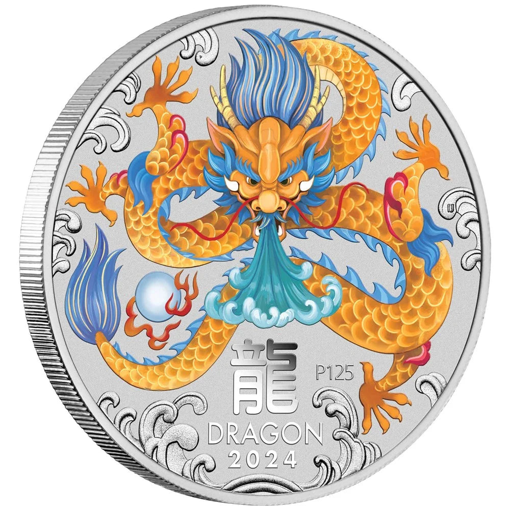 Australian Lunar Series III 2024 Year of the Dragon 1oz Silver Coloured Coin in Card