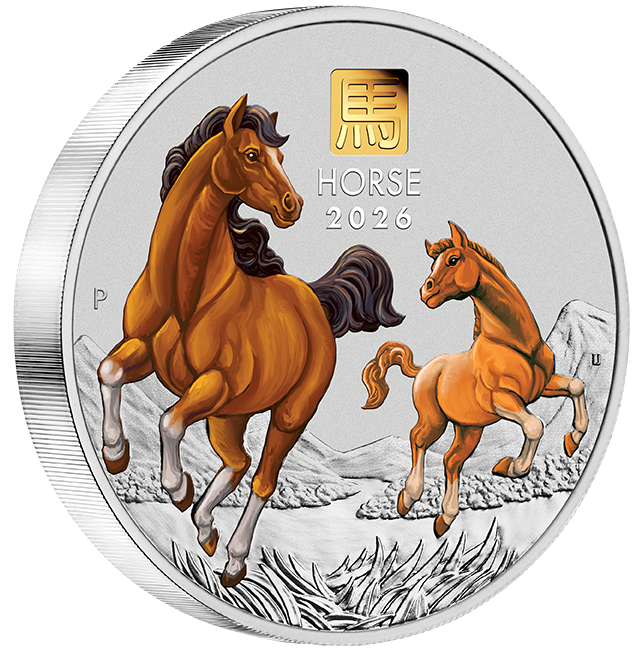 Australian Lunar Series III 2026 Year of the Horse 1 Kilo Silver Coloured Coin with Gold Privy Mark