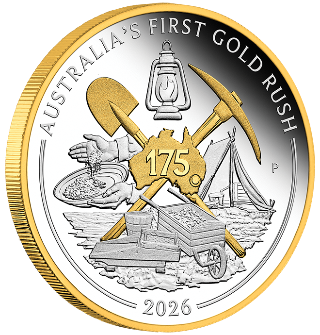 Australia's First Gold Rush 175th Anniversary 2026 1oz Silver Proof Gilded Coin