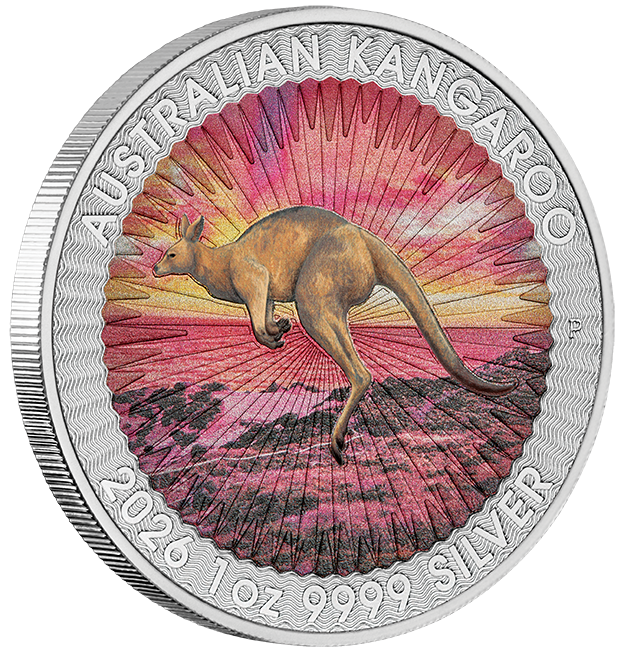 Sundowner Red Kangaroo 2026 1oz Silver Coloured Coin in Card