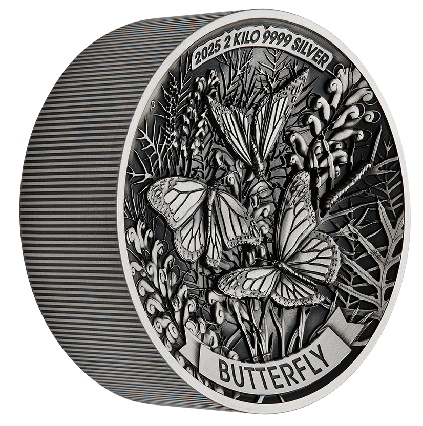 Butterfly 2025 2 Kilo Silver High Relief Antiqued Coin
