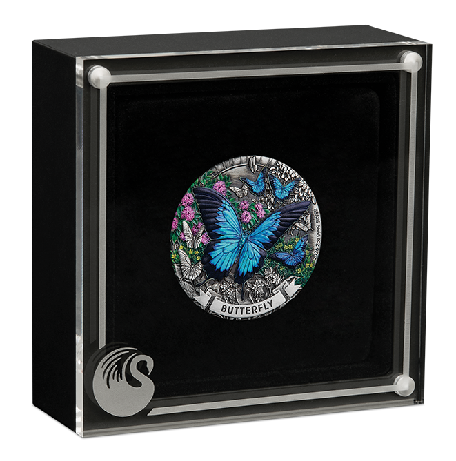 Butterfly 2026 2oz Silver Antiqued Coloured Coin