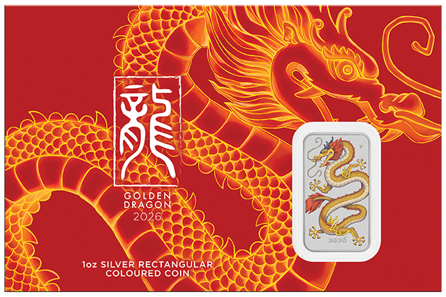Golden Dragon 2026 1oz Silver Coloured Rectangular Coin