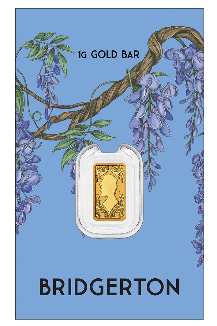 Bridgerton 2026 1g Gold Minted Bar in Card