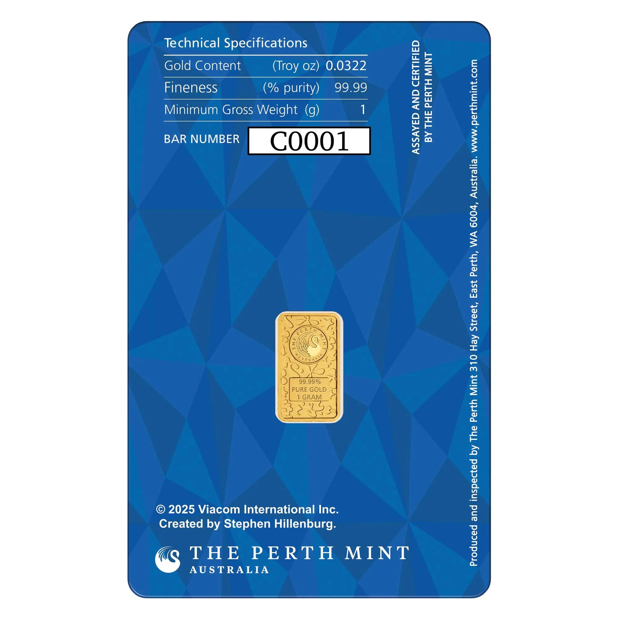 SpongeBob SquarePants 1g Gold Coloured Minted Bar