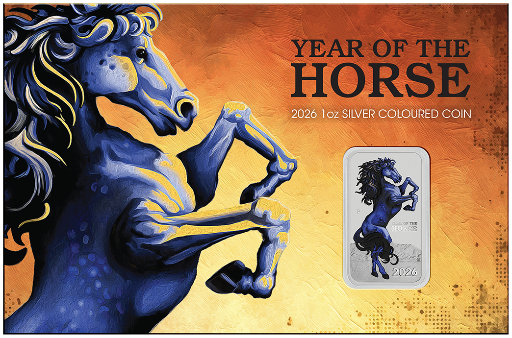 Lunar Horse 2026 1oz Silver Bullion Coloured Minted Rectangular Coin