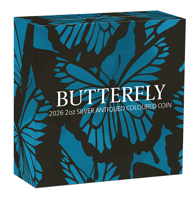 Butterfly 2026 2oz Silver Antiqued Coloured Coin