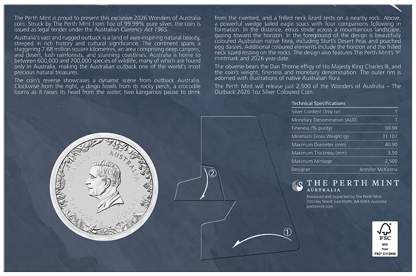 Wonders of Australia - The Outback 2026 1oz Silver Coloured Coin in Card