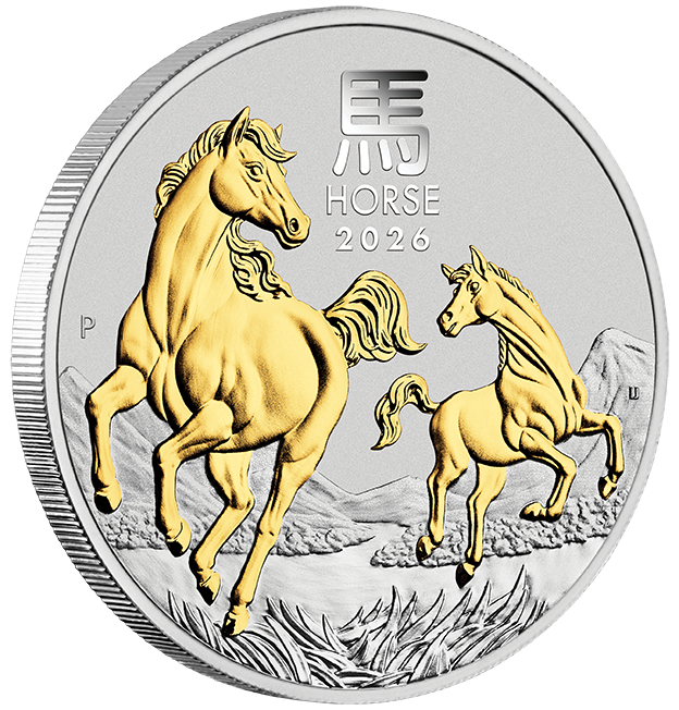 Australian Lunar Series III 2026 Year of the Horse 1oz Silver Gilded Coin