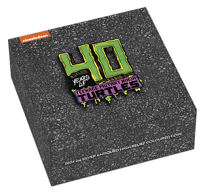 Teenage Mutant Ninja Turtles 40th Anniversary 2024 2oz Silver Antiqued High Relief Coloured Coin