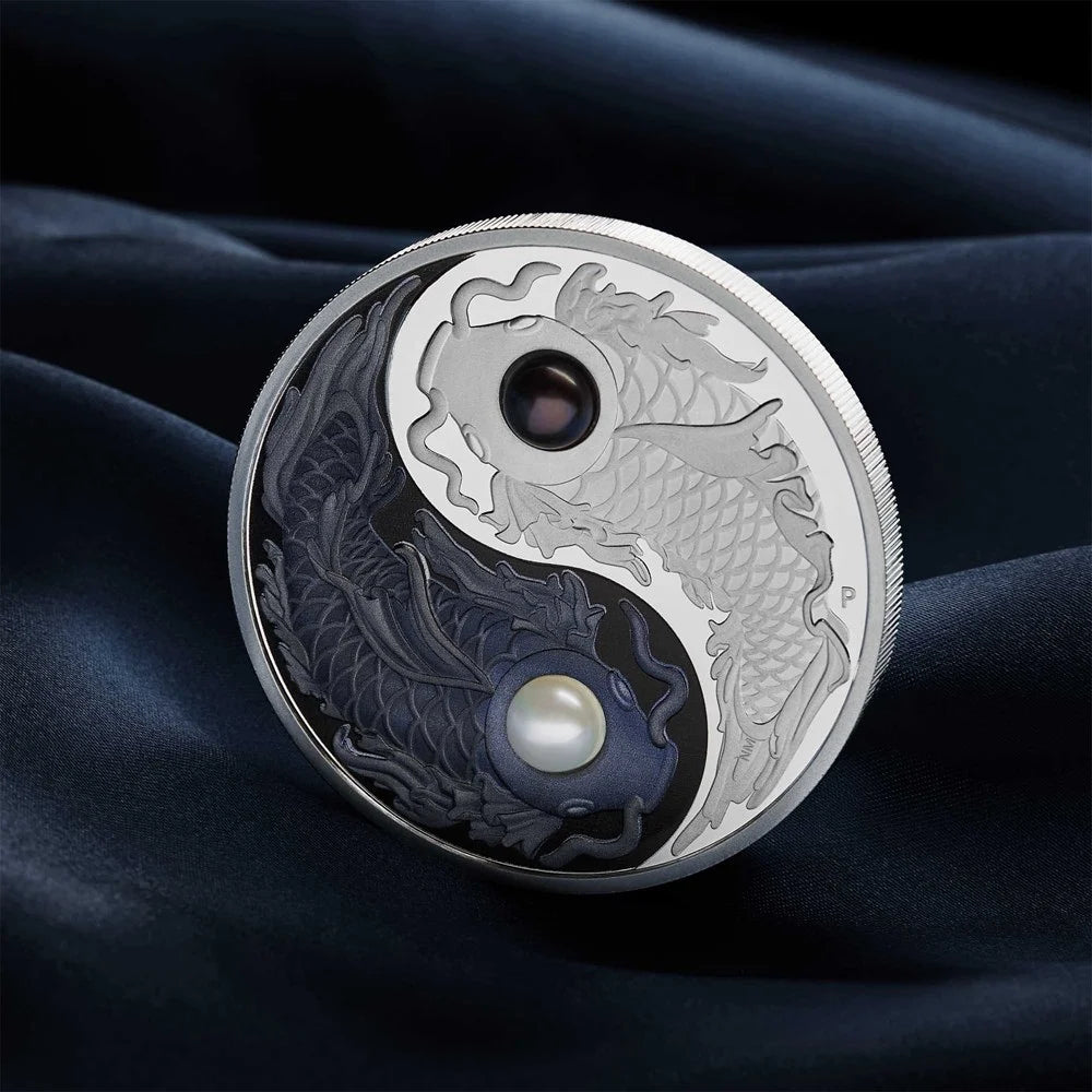 Yin Yang Koi 2024 5oz Silver Proof Coloured Coin with Pearls