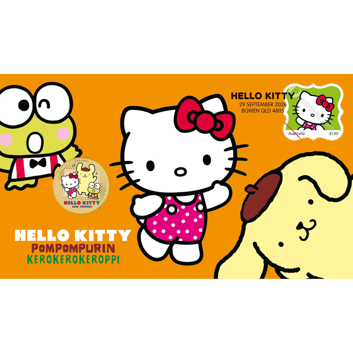 Hello Kitty, Pompompurin and Kerokerokeroppi 2026 Stamp and Coin Cover