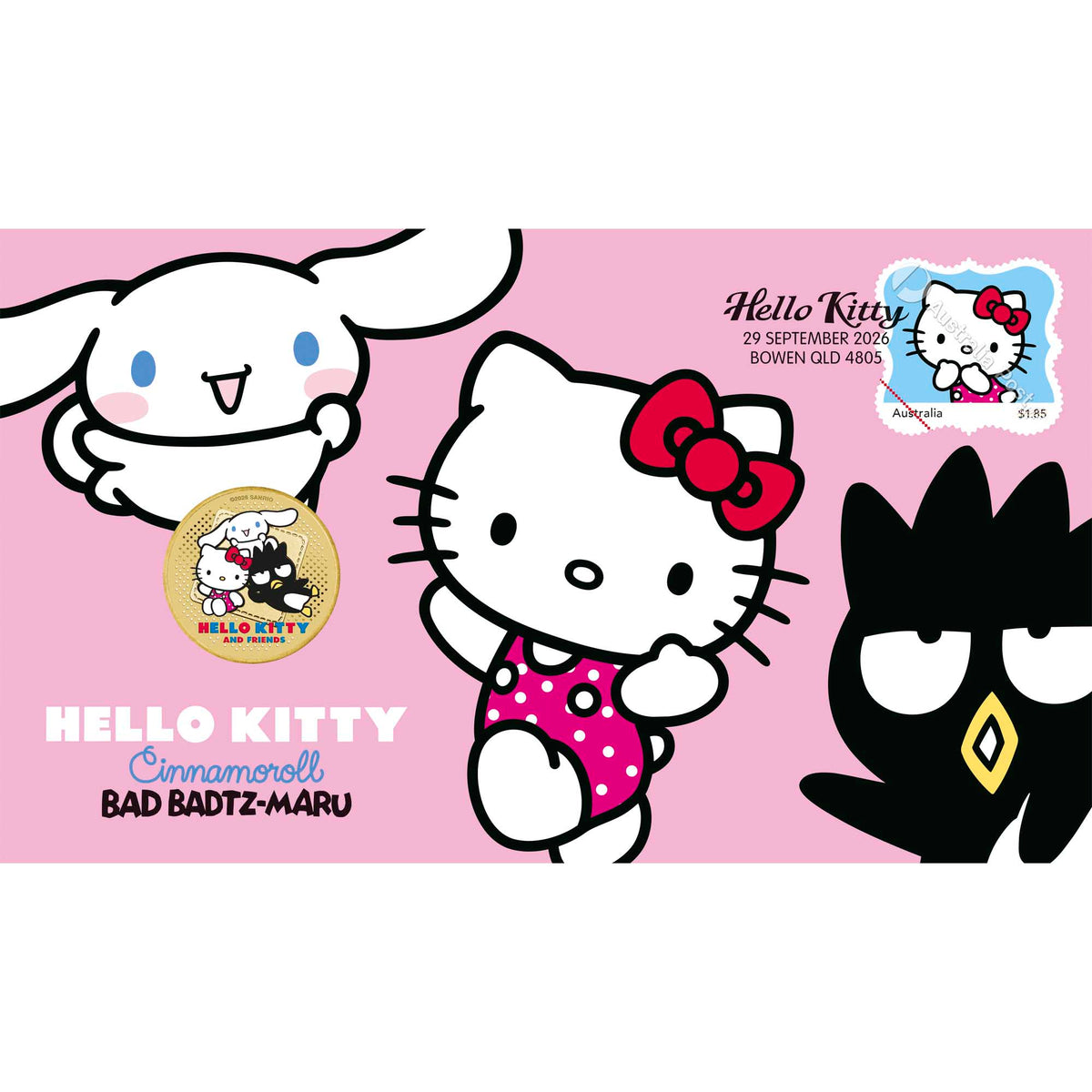 Hello Kitty, Cinnamoroll and Badtz-Maru 2026 Stamp and Coin Cover