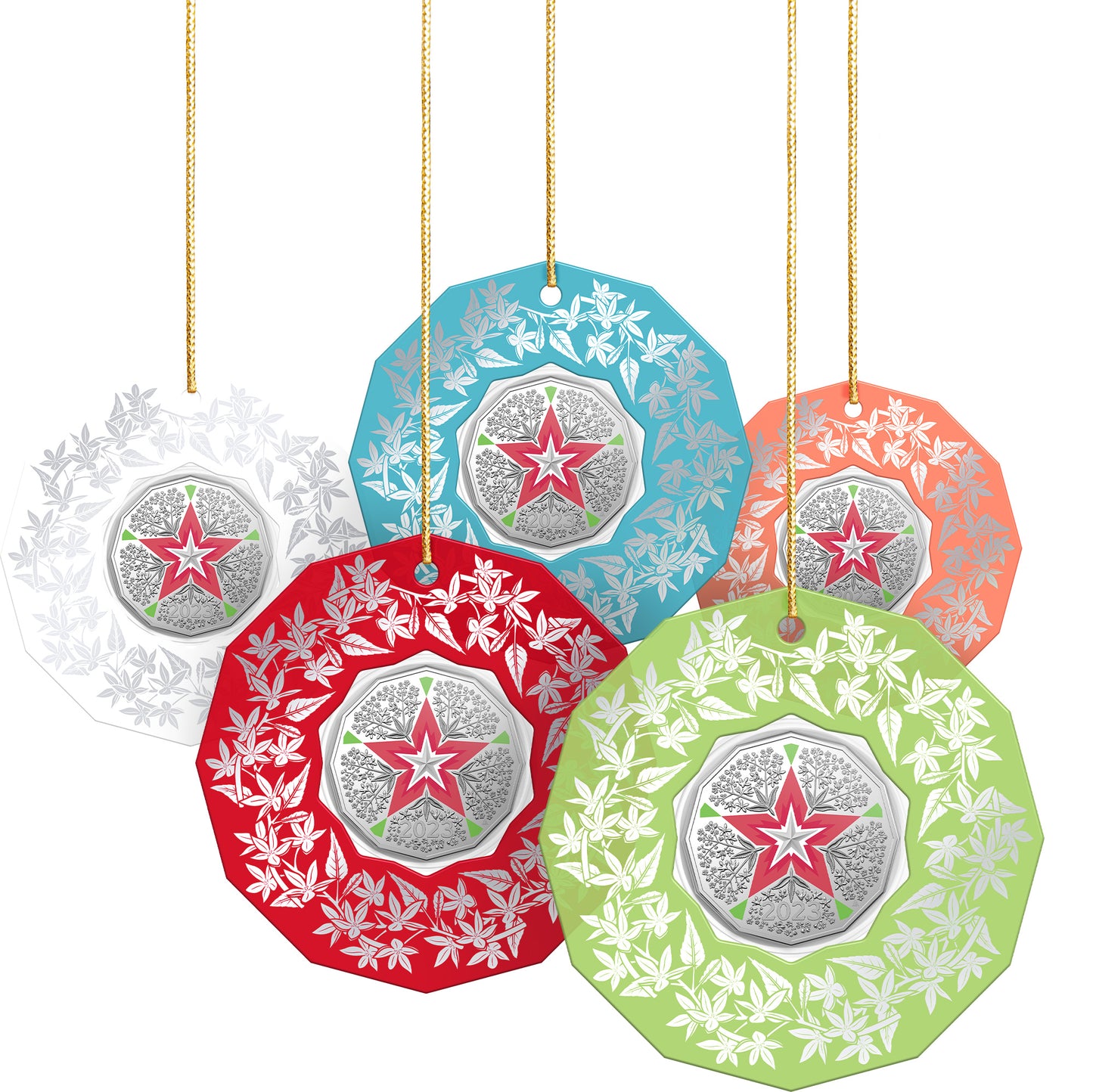 Christmas Decoration Festive Floral 2023 50c Coloured Uncirculated Coin