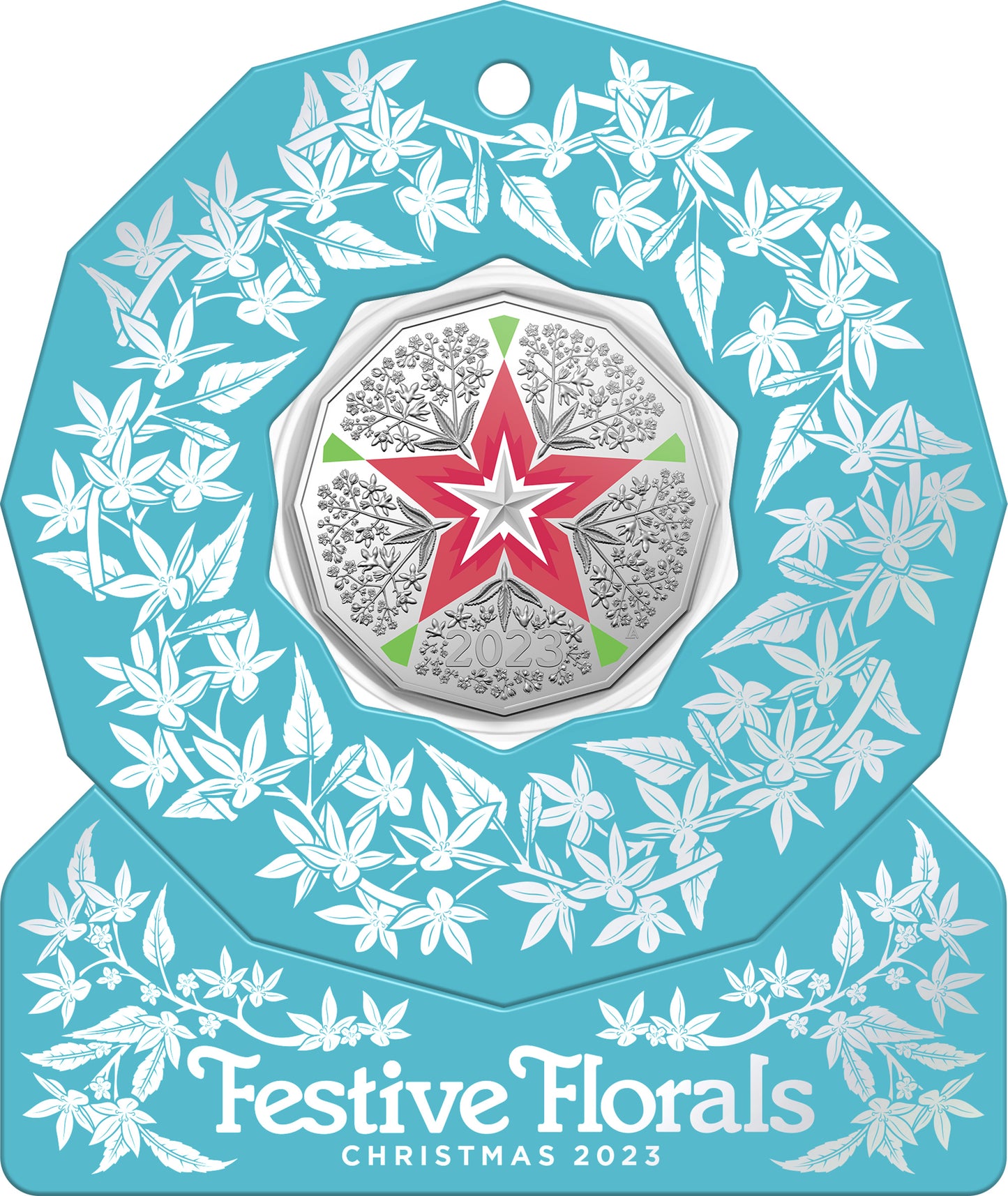 Christmas Decoration Festive Floral 2023 50c Coloured Uncirculated Coin