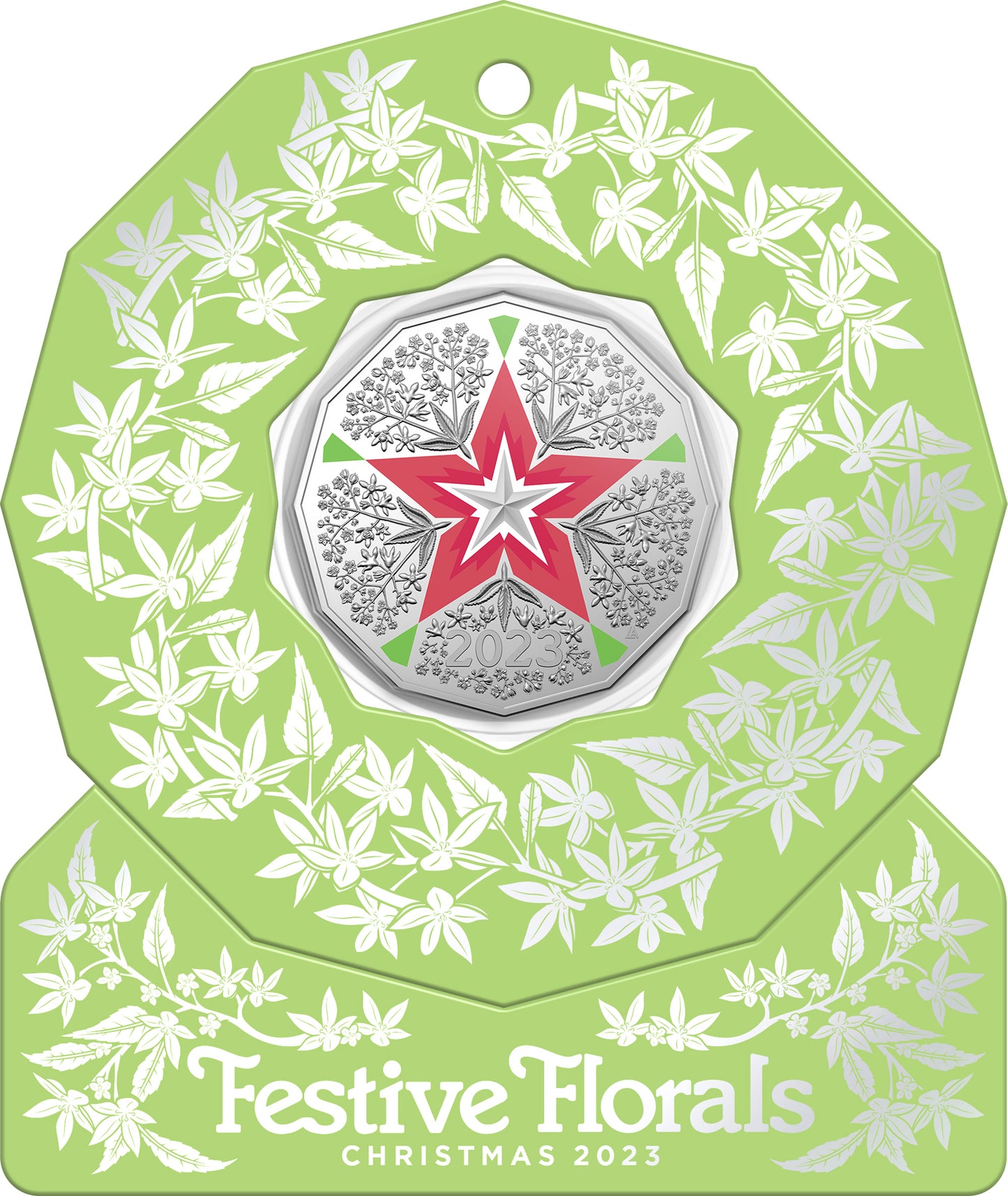 Christmas Decoration Festive Floral 2023 50c Coloured Uncirculated Coin
