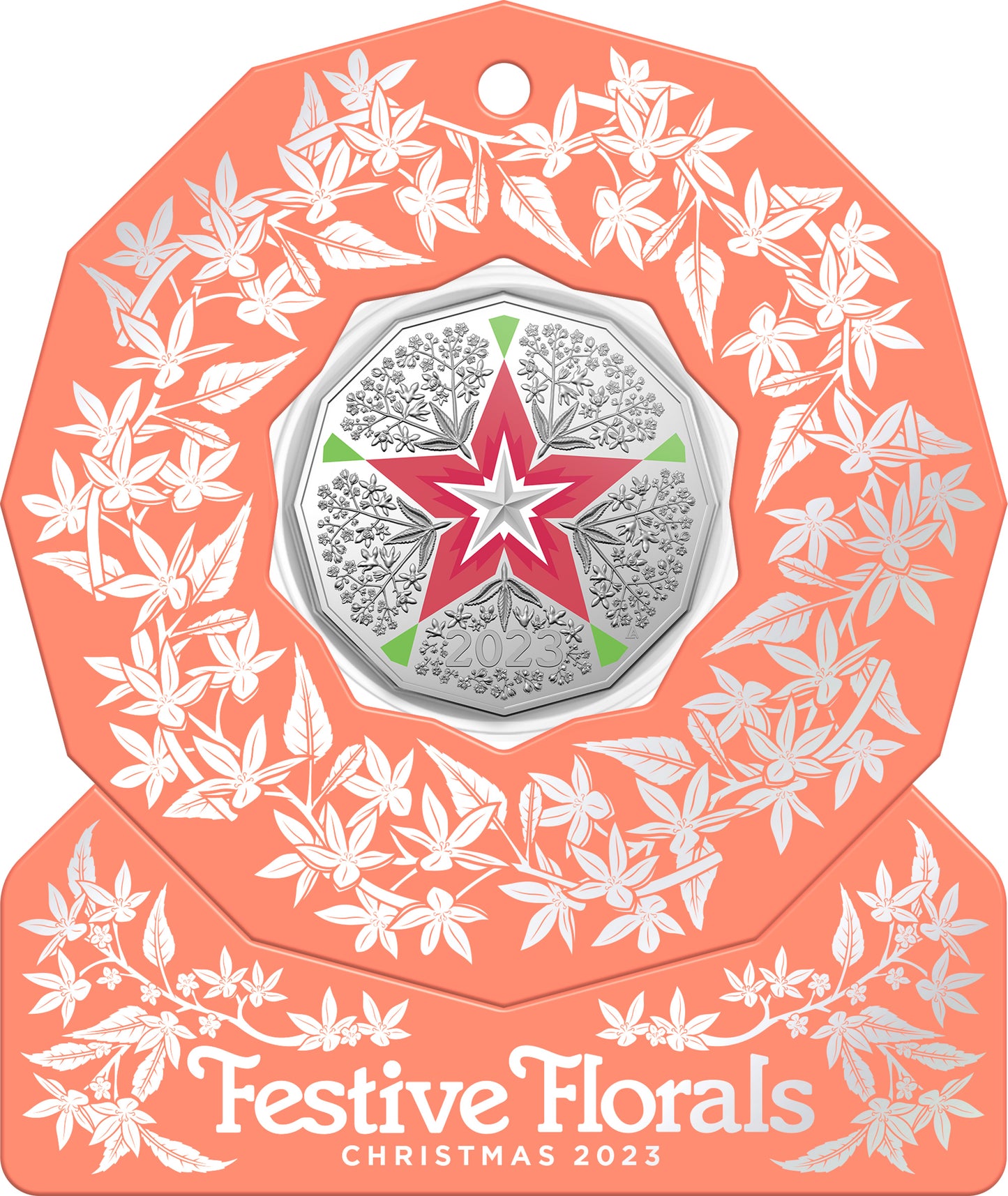 Christmas Decoration Festive Floral 2023 50c Coloured Uncirculated Coin
