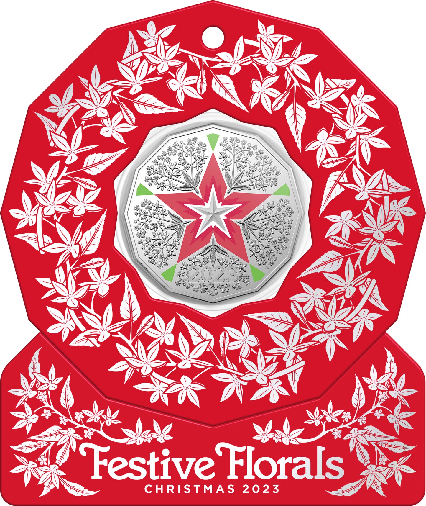 Christmas Decoration Festive Floral 2023 50c Coloured Uncirculated Coin