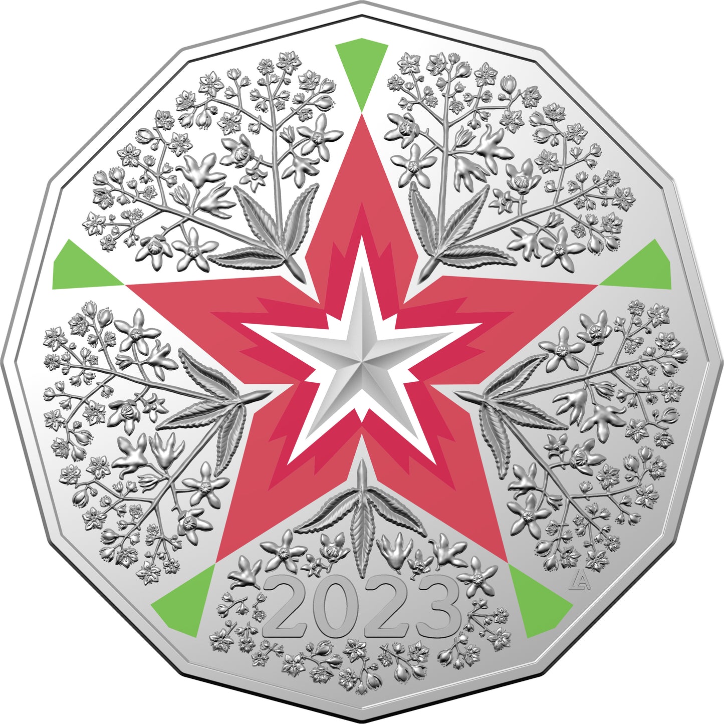 Christmas Decoration Festive Floral 2023 50c Coloured Uncirculated Coin