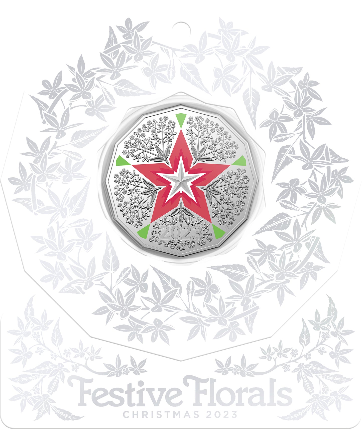 Christmas Decoration Festive Floral 2023 50c Coloured Uncirculated Coin
