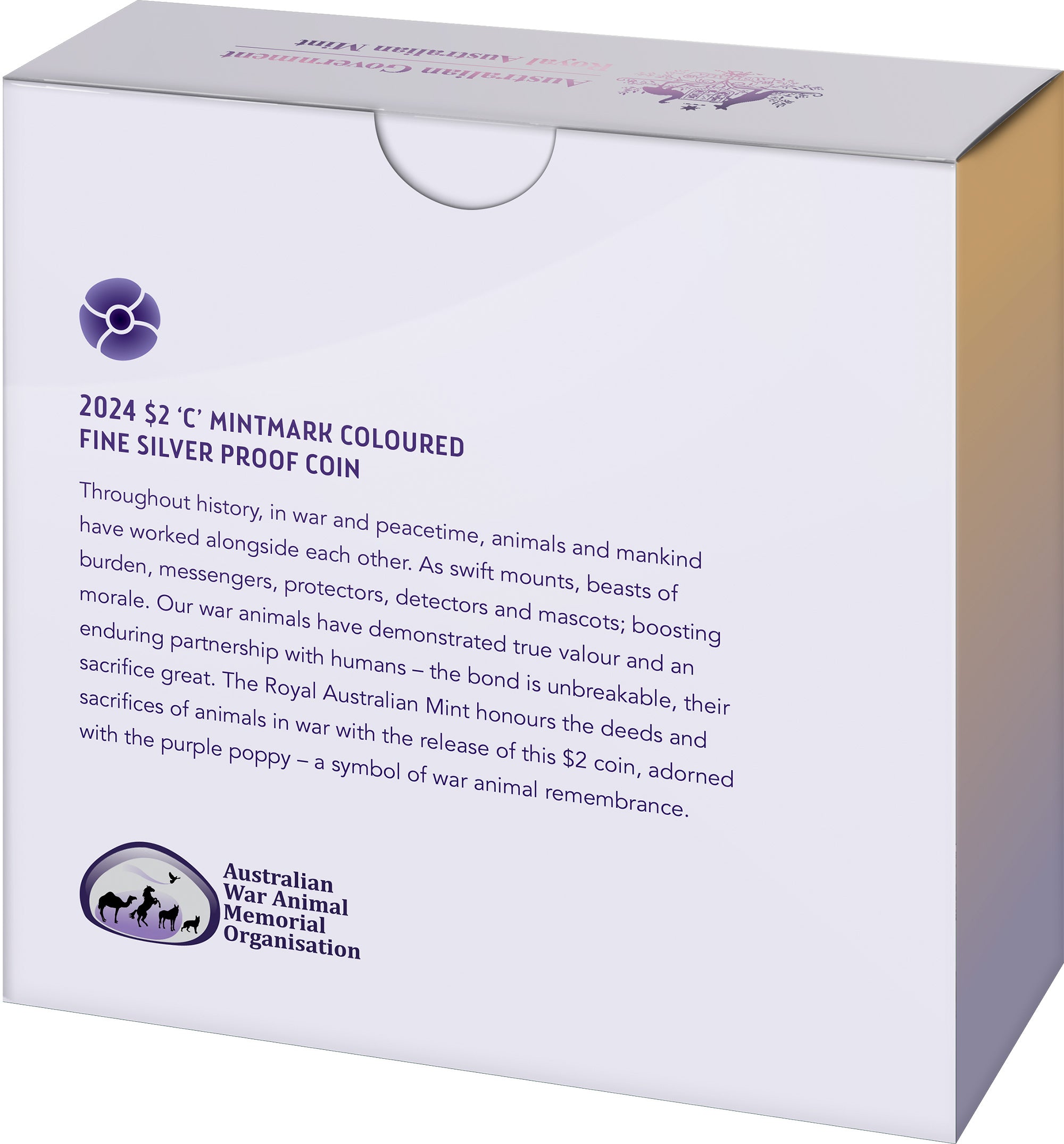 War Animals Remembrance 2024 $2 C Mintmark Coloured Fine Silver Proof Coin