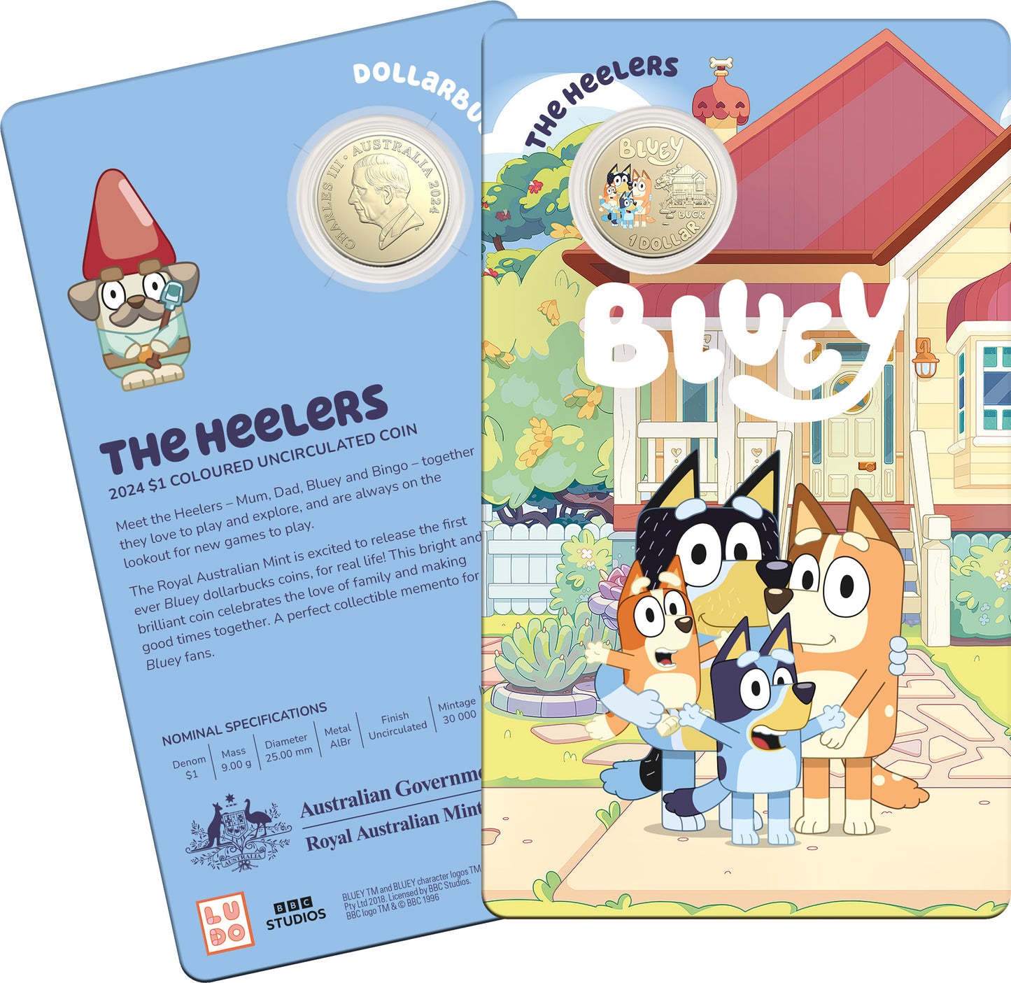 Bluey Dollarbcks 2024 $1 Coloured Uncirculated Coin - The Heelers