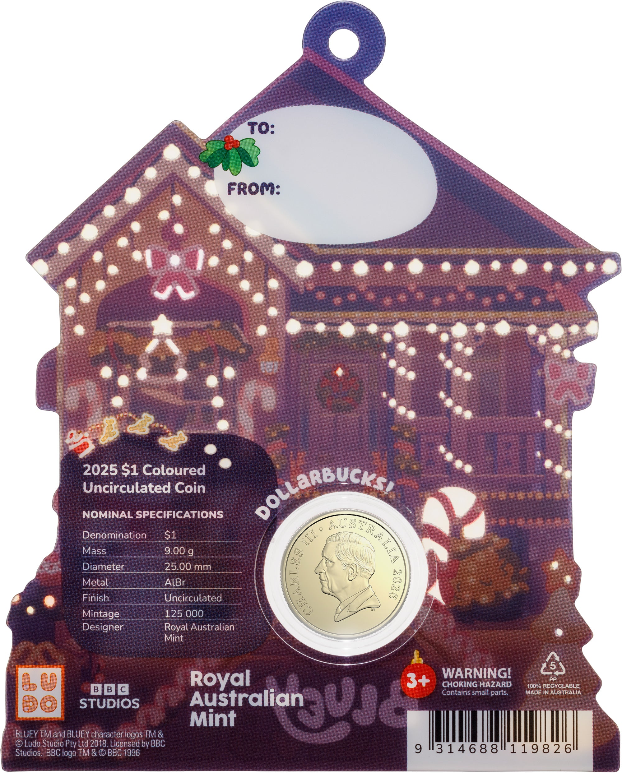 Bluey Christmas 2025 $1 Coloured Uncirculated Coin