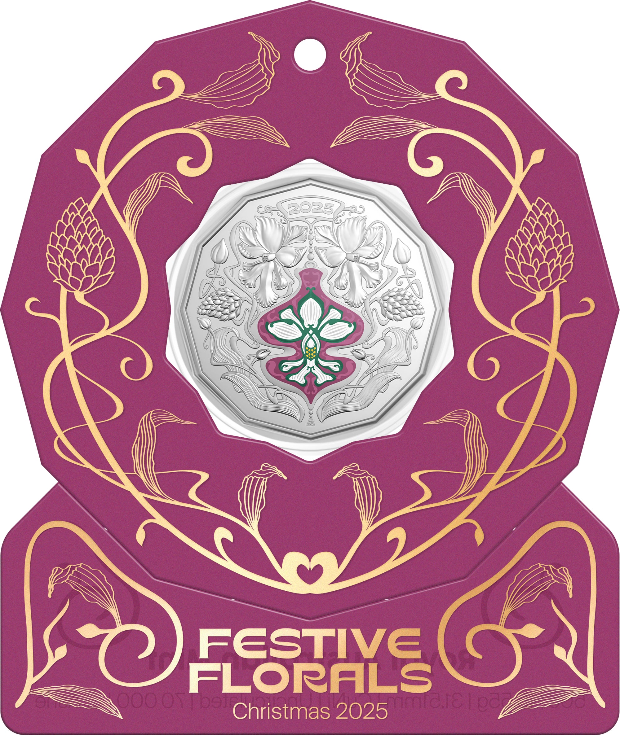 Christmas Festive Florals 2025 50c Coloured Uncirculated Coin