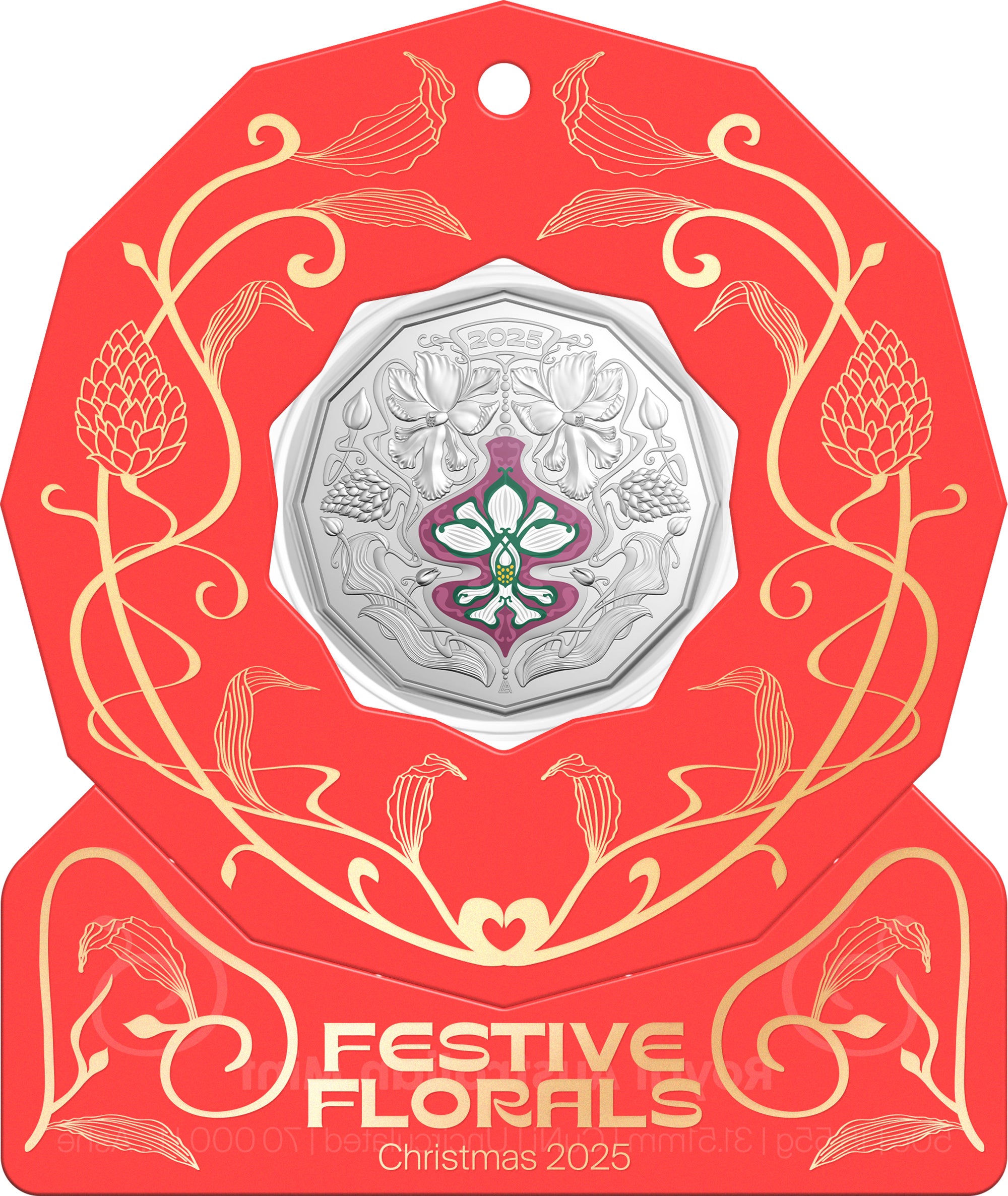 Christmas Festive Florals 2025 50c Coloured Uncirculated Coin