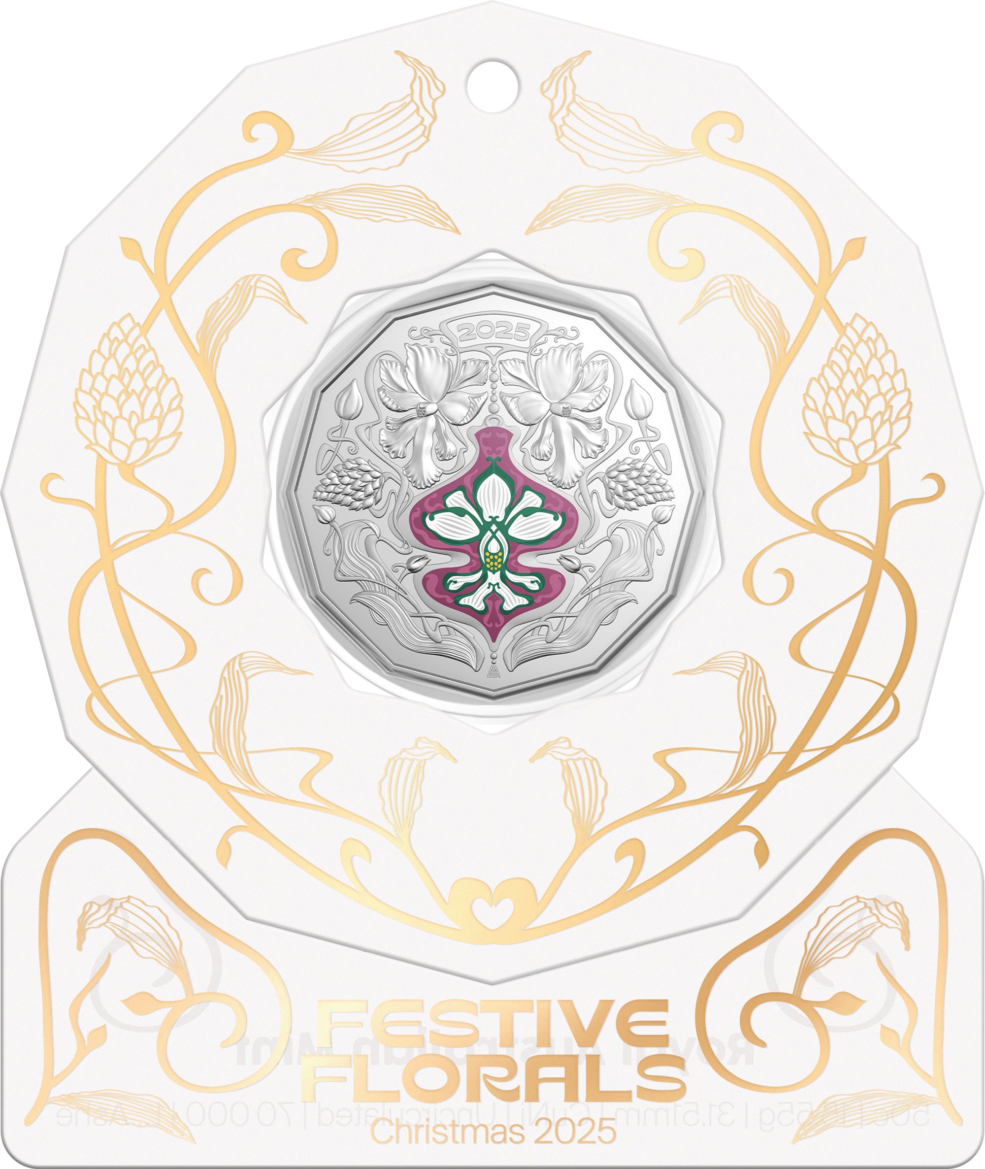 Christmas Festive Florals 2025 50c Coloured Uncirculated Coin
