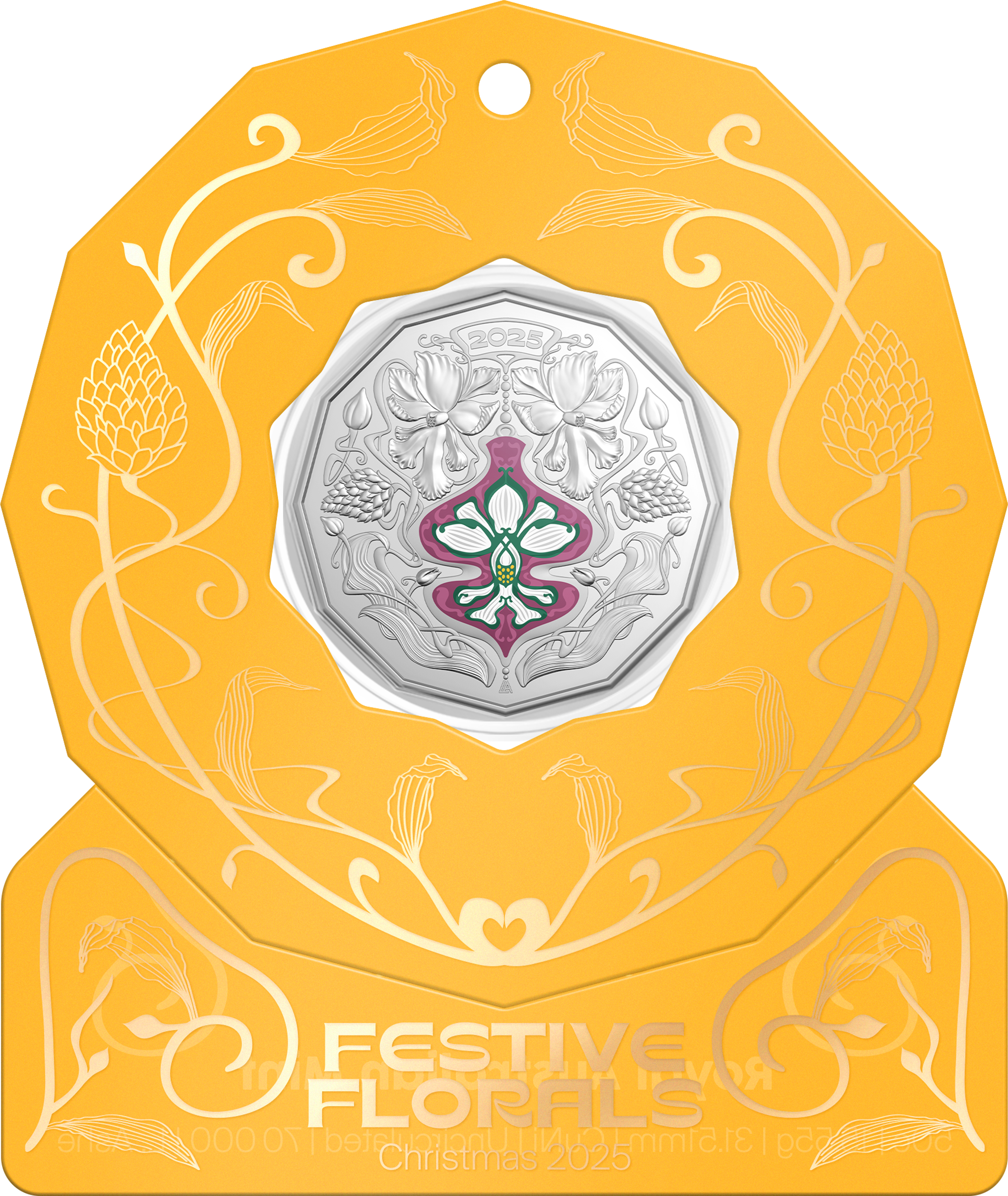 Christmas Festive Florals 2025 50c Coloured Uncirculated Coin