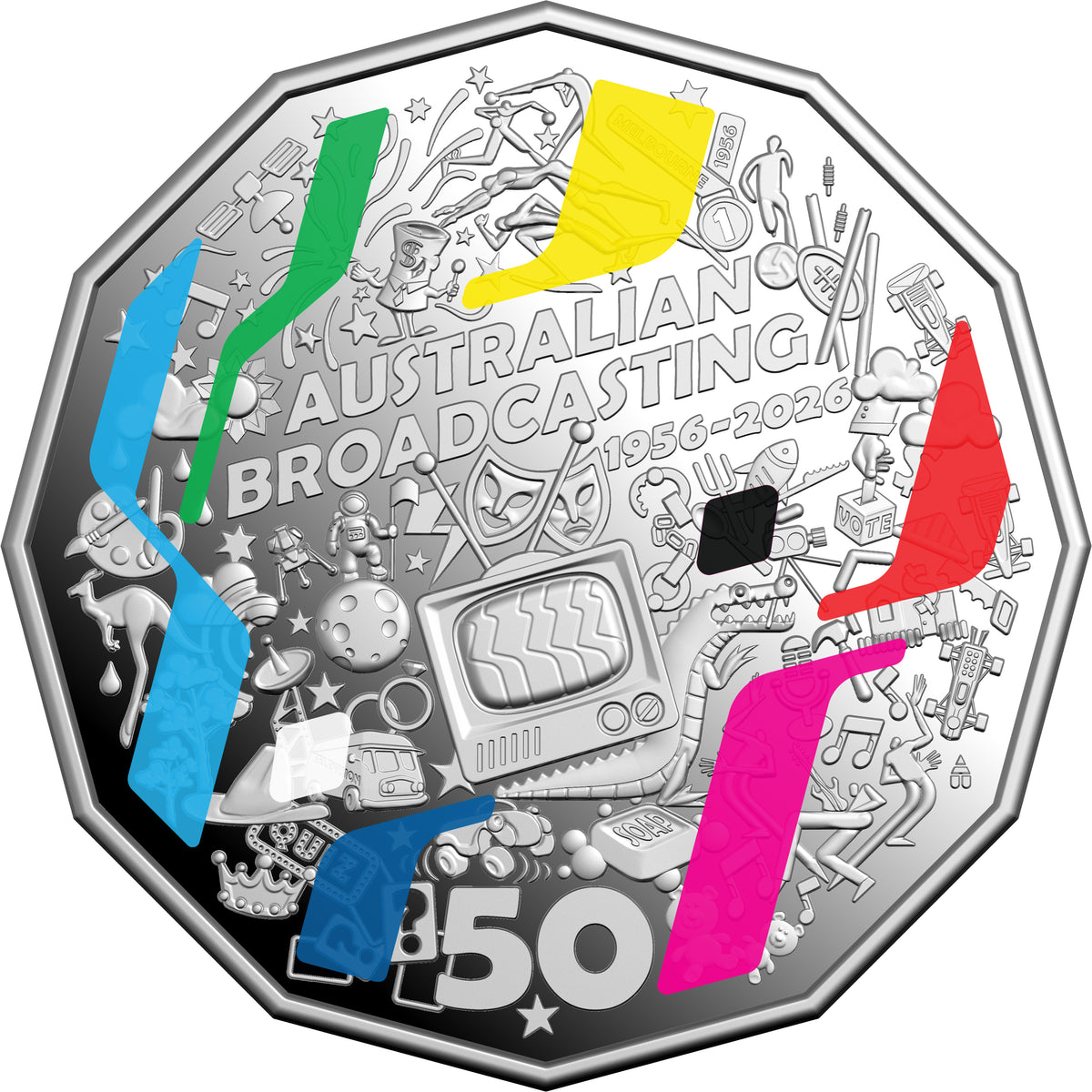 First Television Broadcast 70th Anniversary 2026 50c Coloured Silver Proof Coin