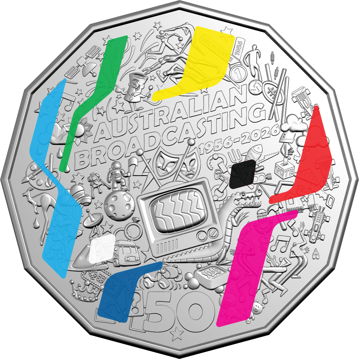 First Television Broadcast 70th Anniversary 2026 50c Coloured Uncirculated Coin in Card
