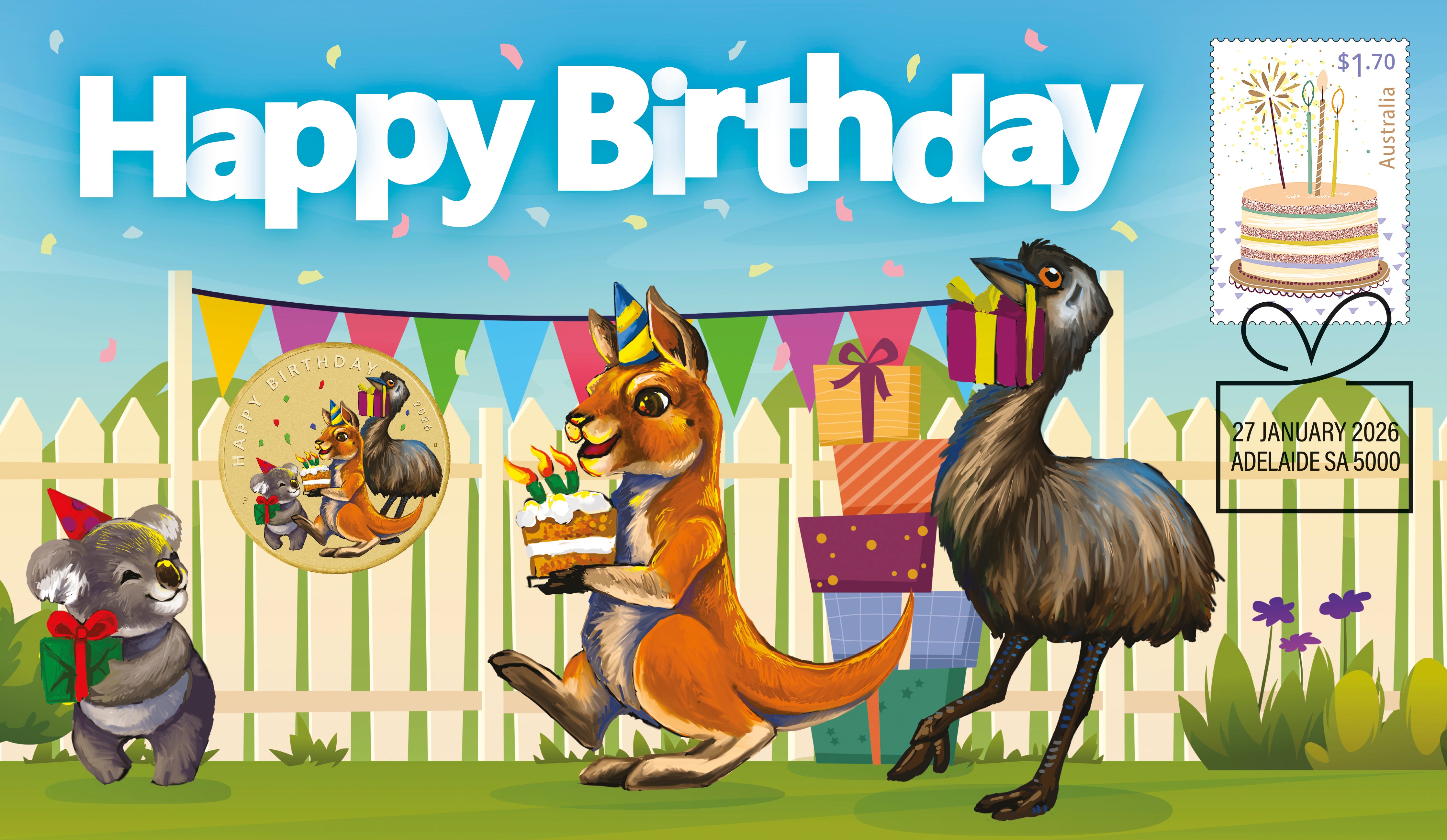 Happy Birthday 2026 Stamp and Coin Cover