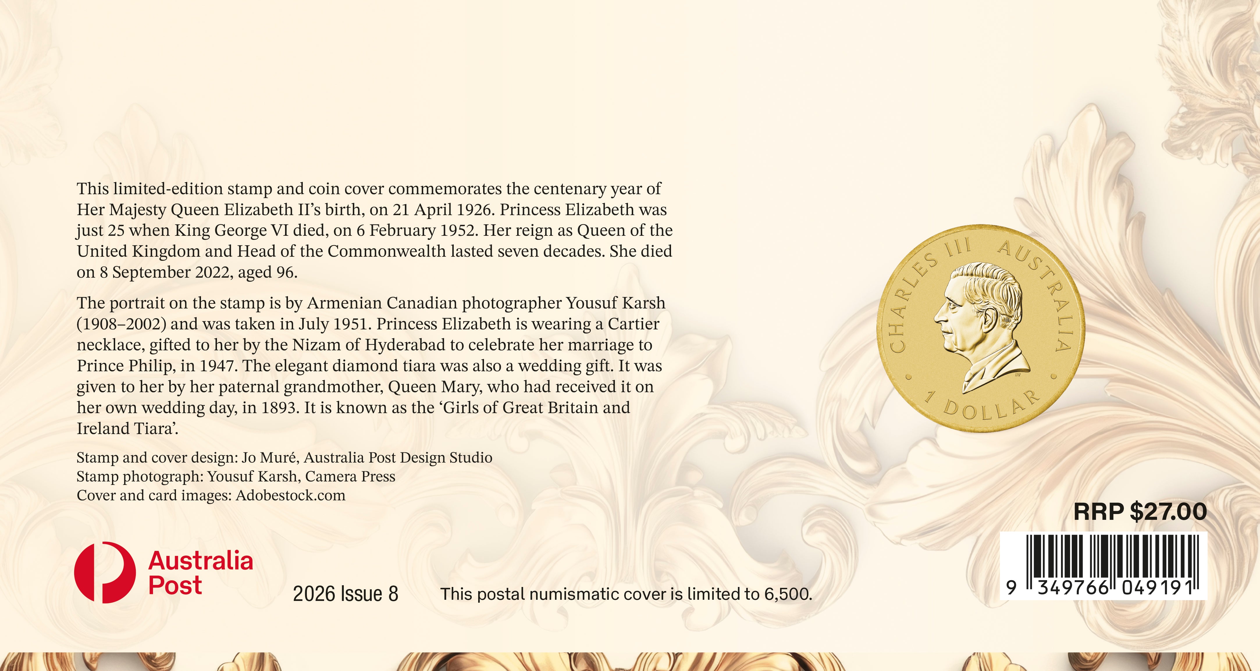 Queen Elizaberth II 100th Birthday 2026 Stamp and Coin Cover