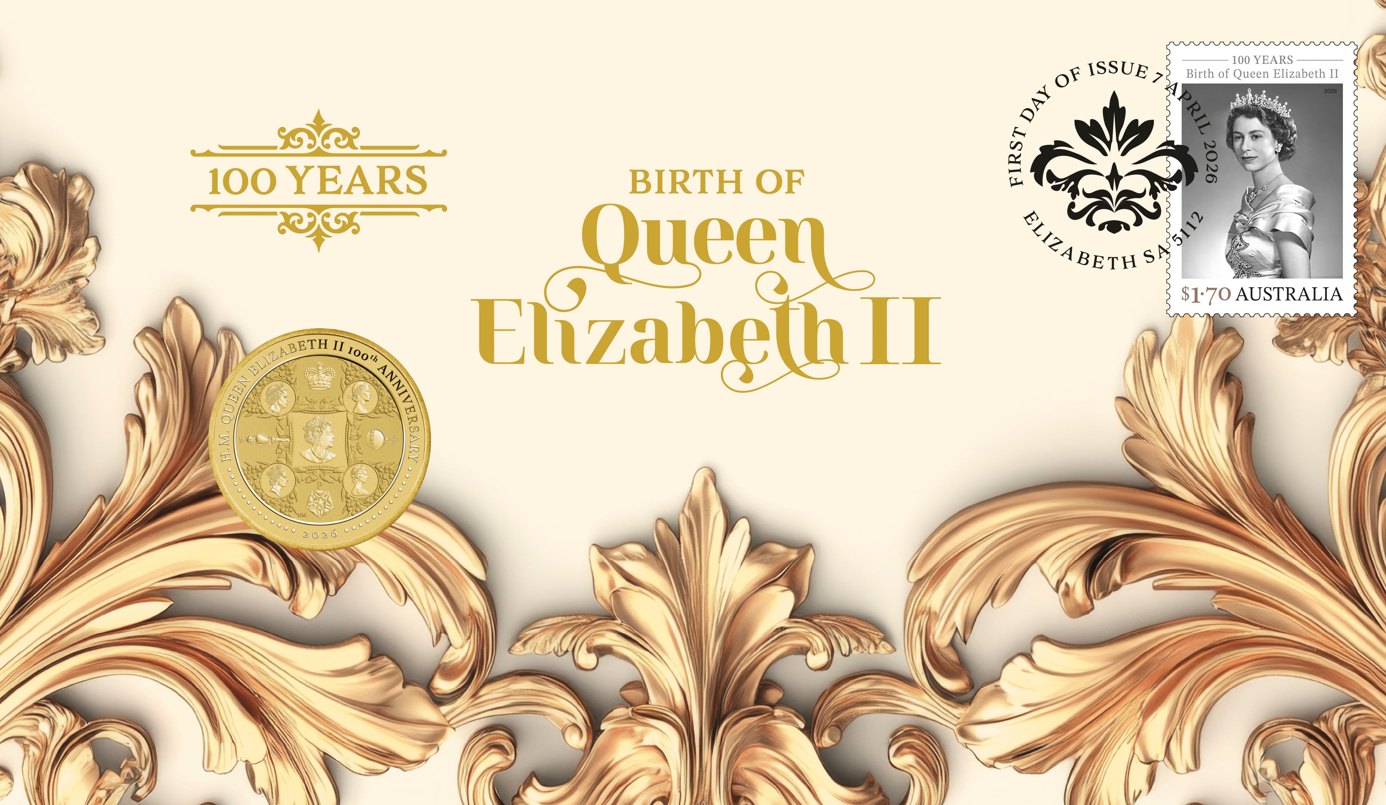 Queen Elizaberth II 100th Birthday 2026 Stamp and Coin Cover