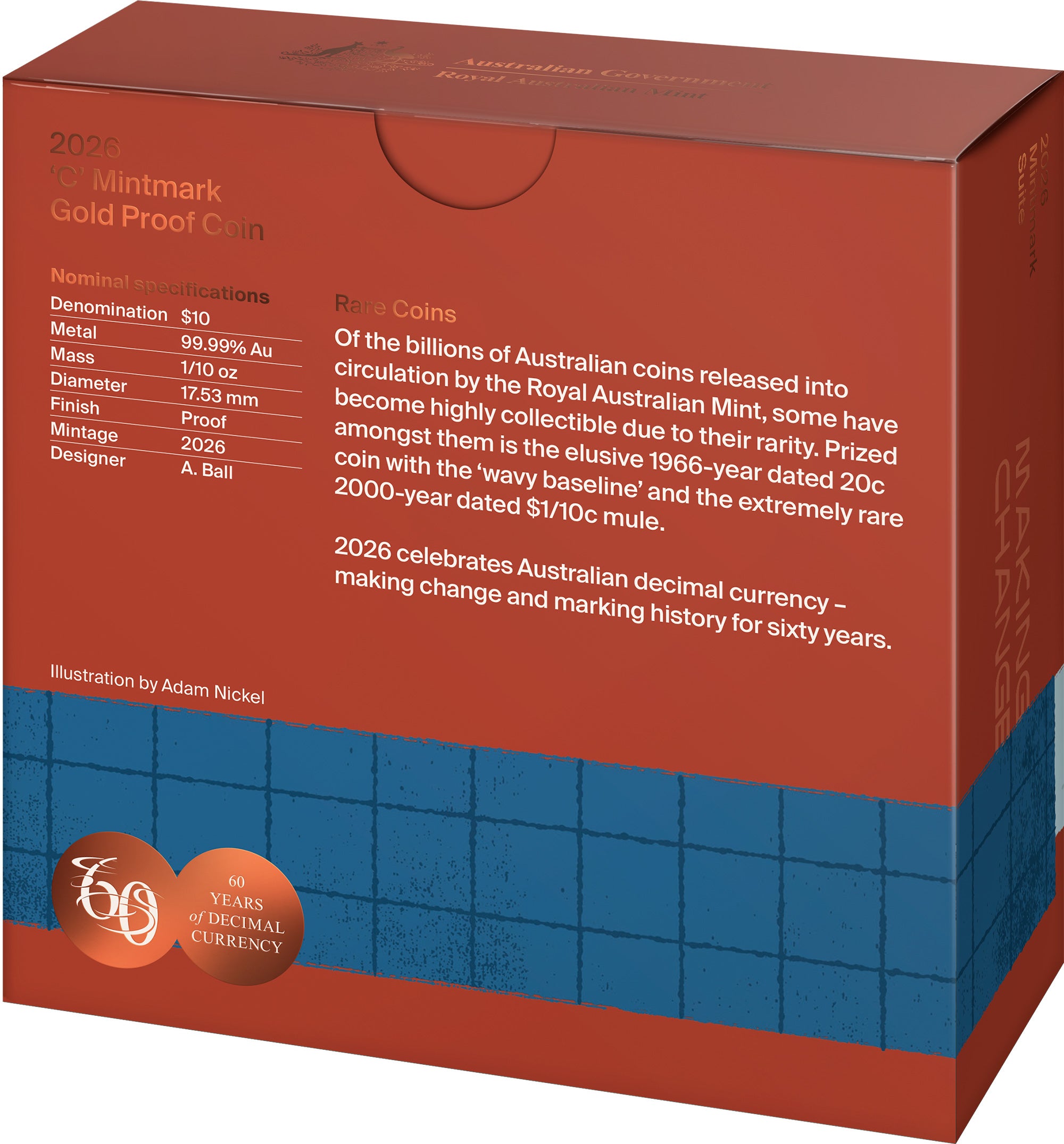 60th Anniversary of Decimal Currency 2026 $10 1/10oz Gold Proof Coin