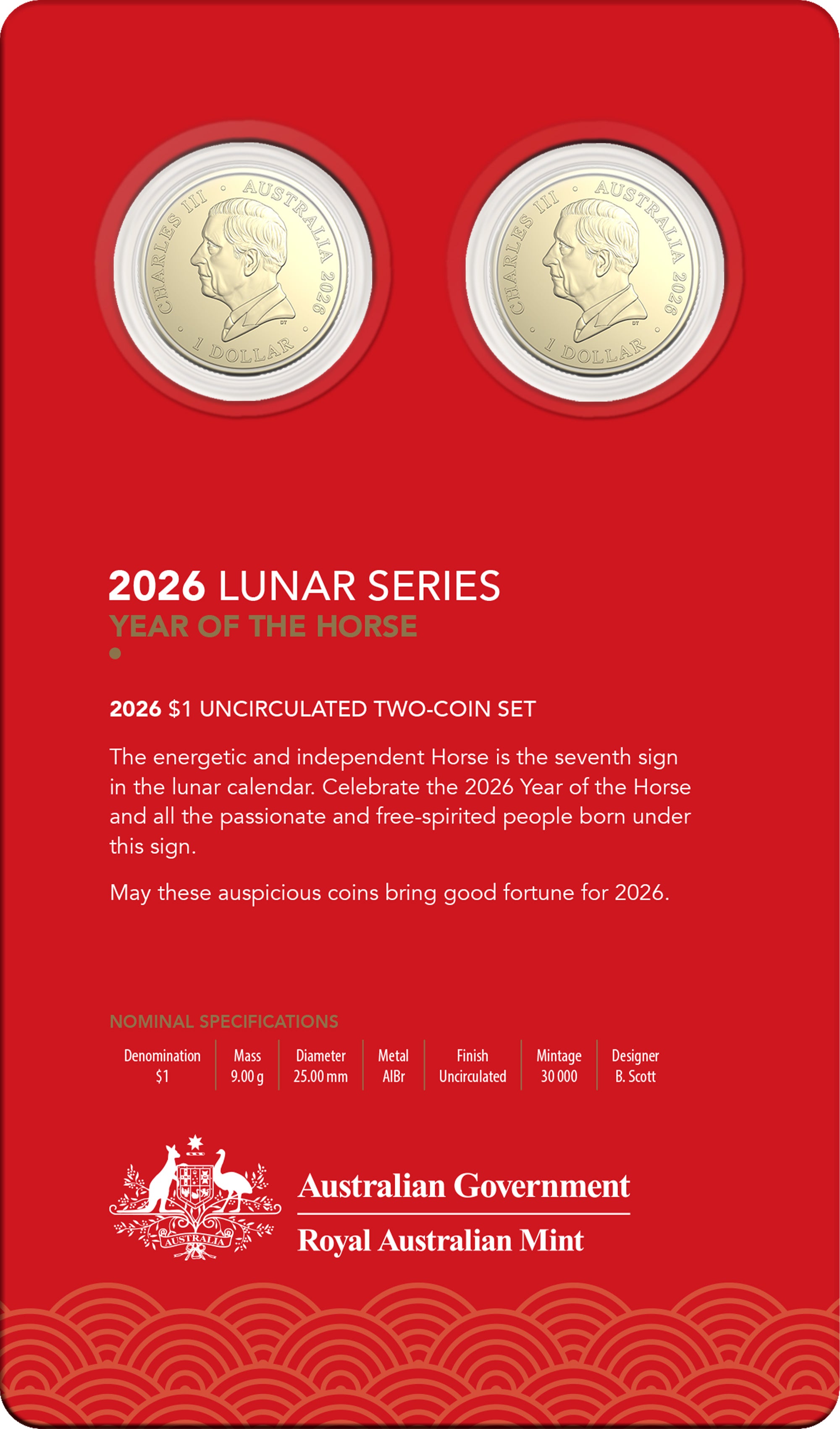 Lunar Series Year of the Horse 2026 $1 Uncirculated Two-Coin Set