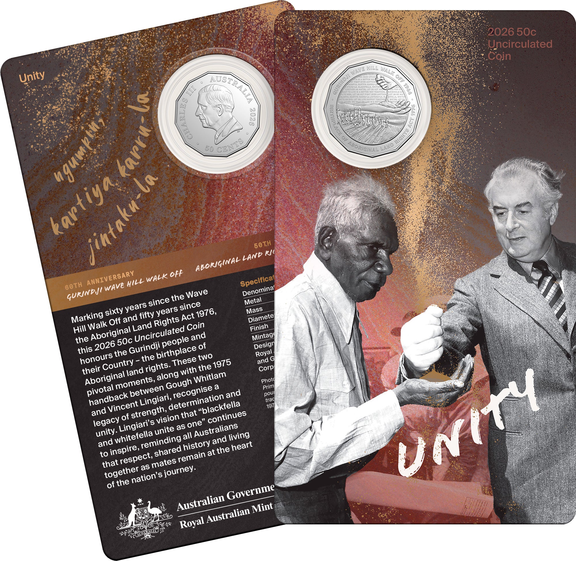 Unity: Wave Hill Walk Off 2026 50c Uncirculated Coin in Card