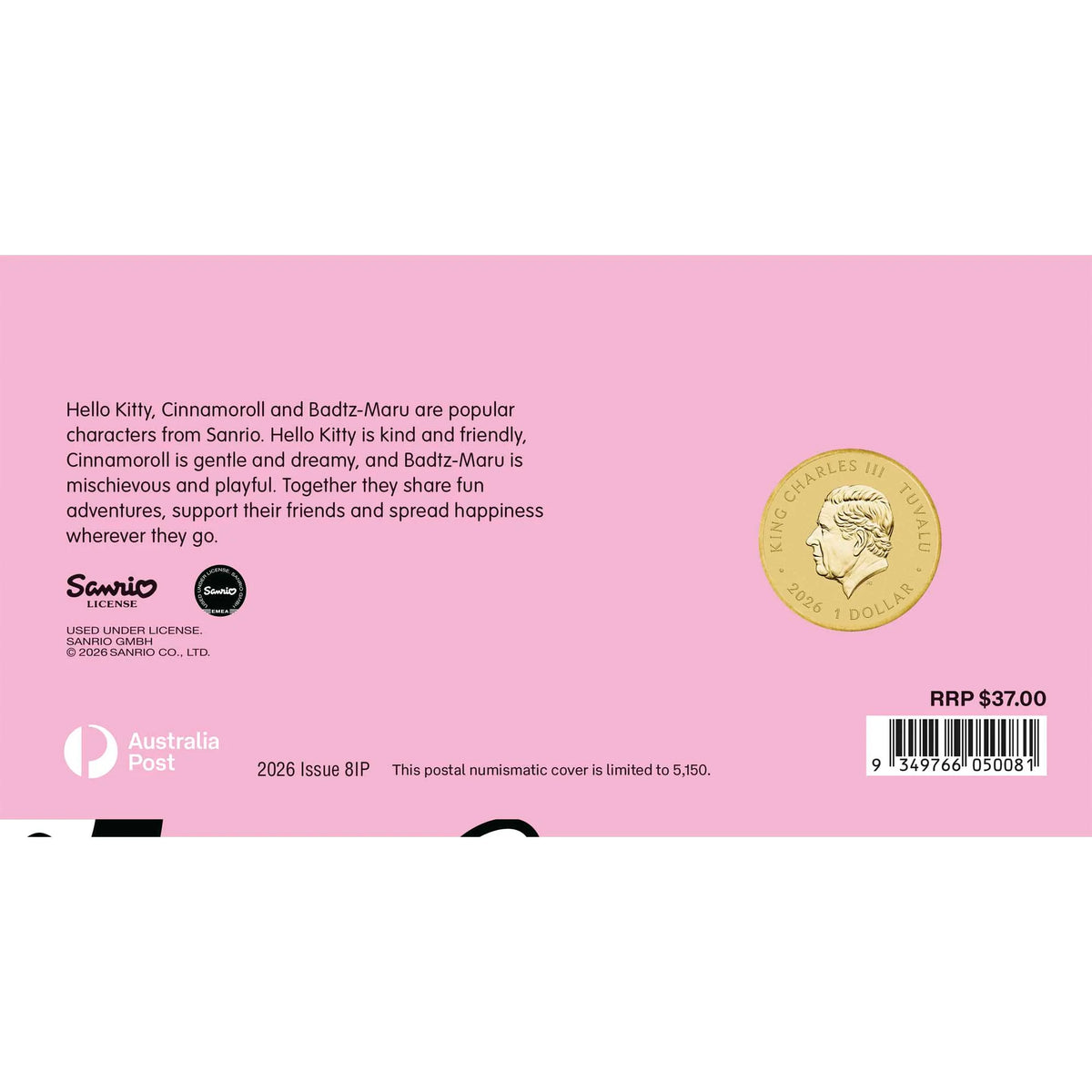 Hello Kitty, Cinnamoroll and Badtz-Maru 2026 Stamp and Coin Cover
