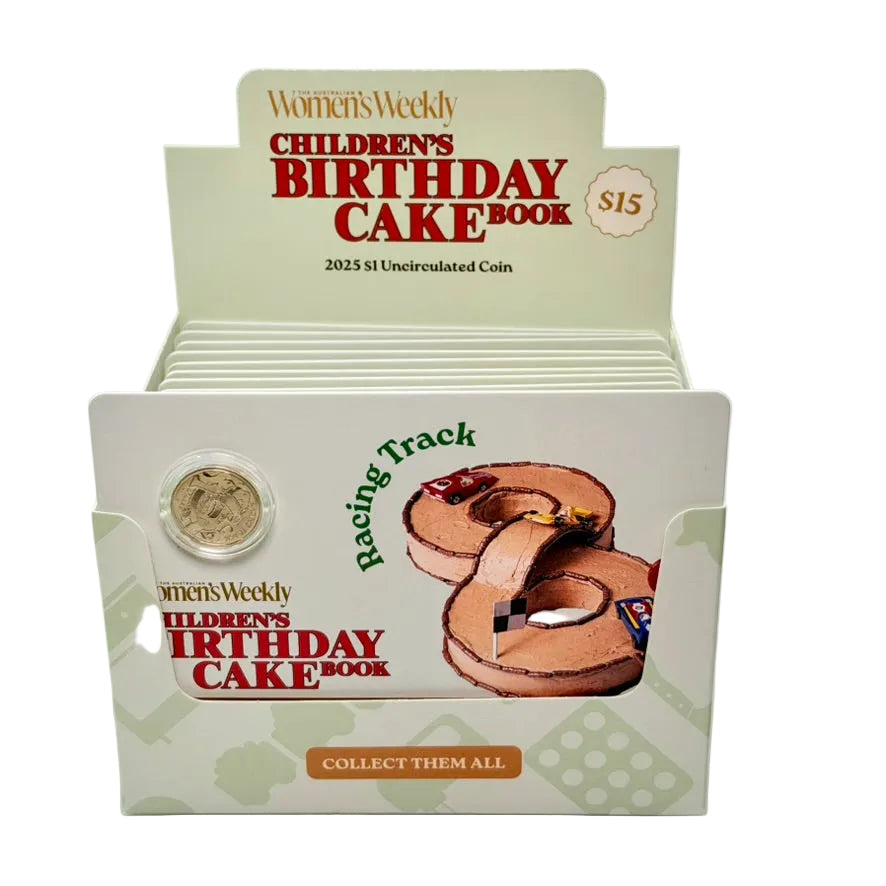 Australian Women's Weekly Birthday Cake Racing Track 2025 $1 Uncirculated Coin in Card - Retail Box of 20