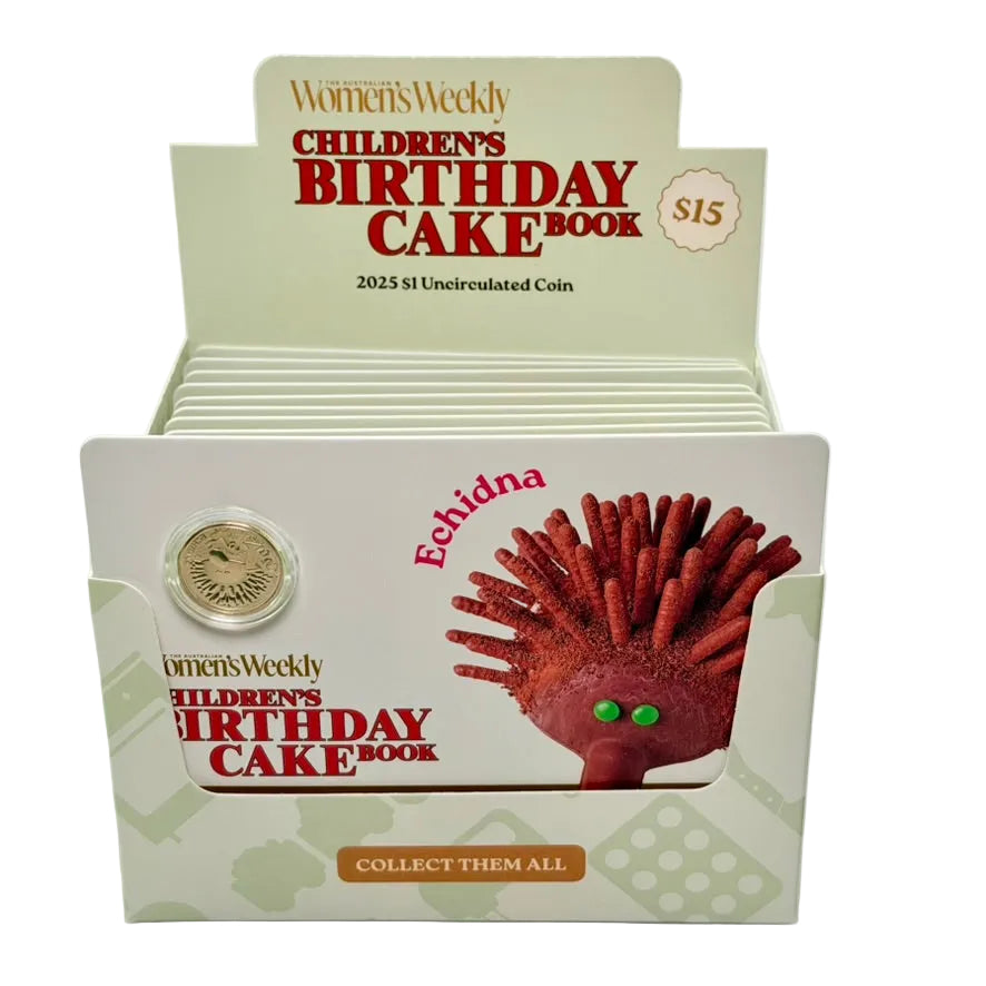 Australian Women's Weekly Birthday Cake Echidna 2025 $1 Uncirculated Coin in Card - Retail Box of 20