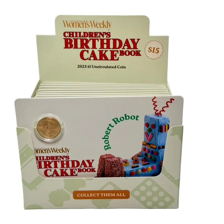 Australian Women's Weekly Birthday Cake Robert Robot 2025 $1 Uncirculated Coin in Card - Retail Box of 20