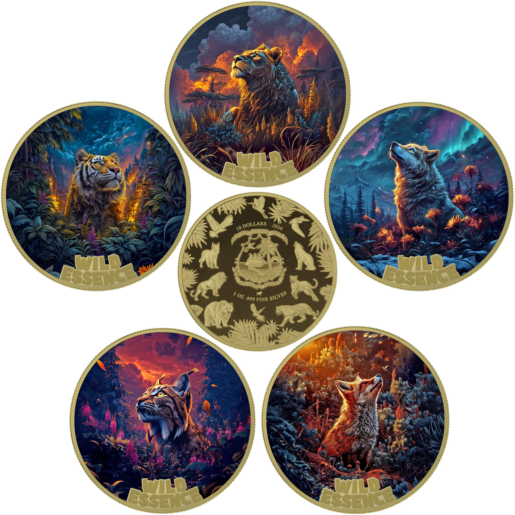 Wild Essence Mammals 2026 1oz Full Gilded Five Coin Collection