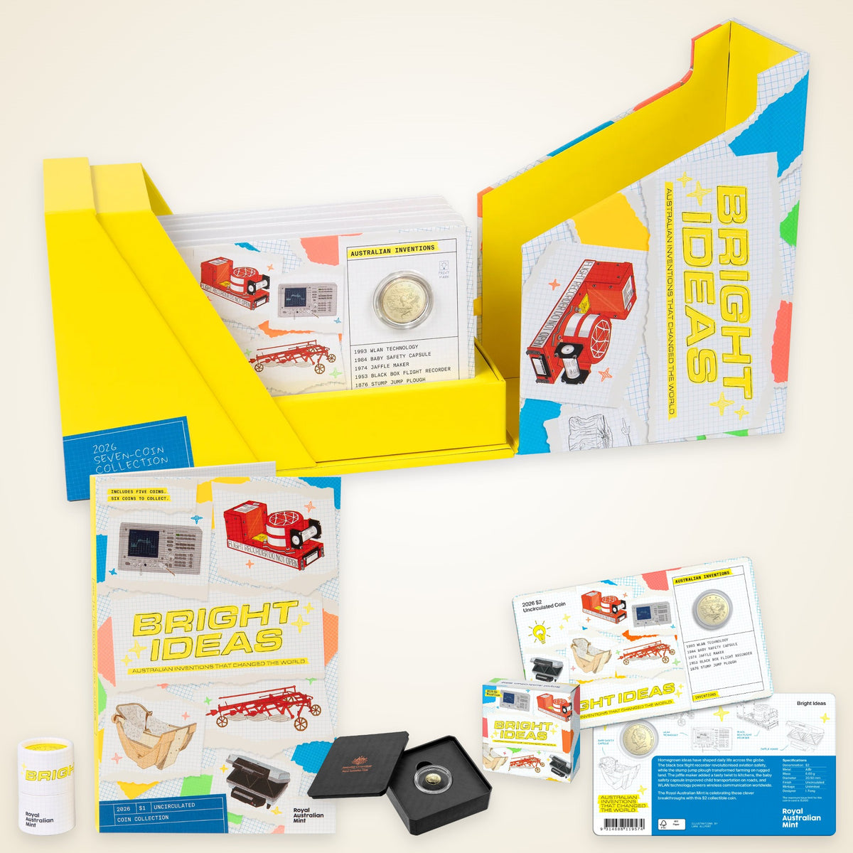 Bright Ideas 2026 Complete Collection Bundle: seven-coin privy mark collection, $1 collection folder, $2 proof coin and $2 coin in card