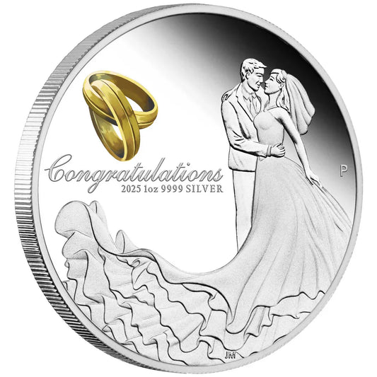 A perfect wedding gift: 2025 Australian Wedding 1oz Silver Proof Coloured Coin